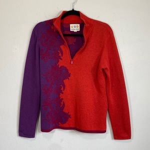 Title Nine Wool Blend Quarter Zip Floral Sweater with Pockets Size Medium